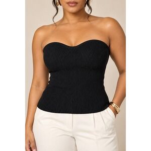 S 201 Pixie Market Black Ribbed Knit Strapless Bustier Corset Sweetheart  Top